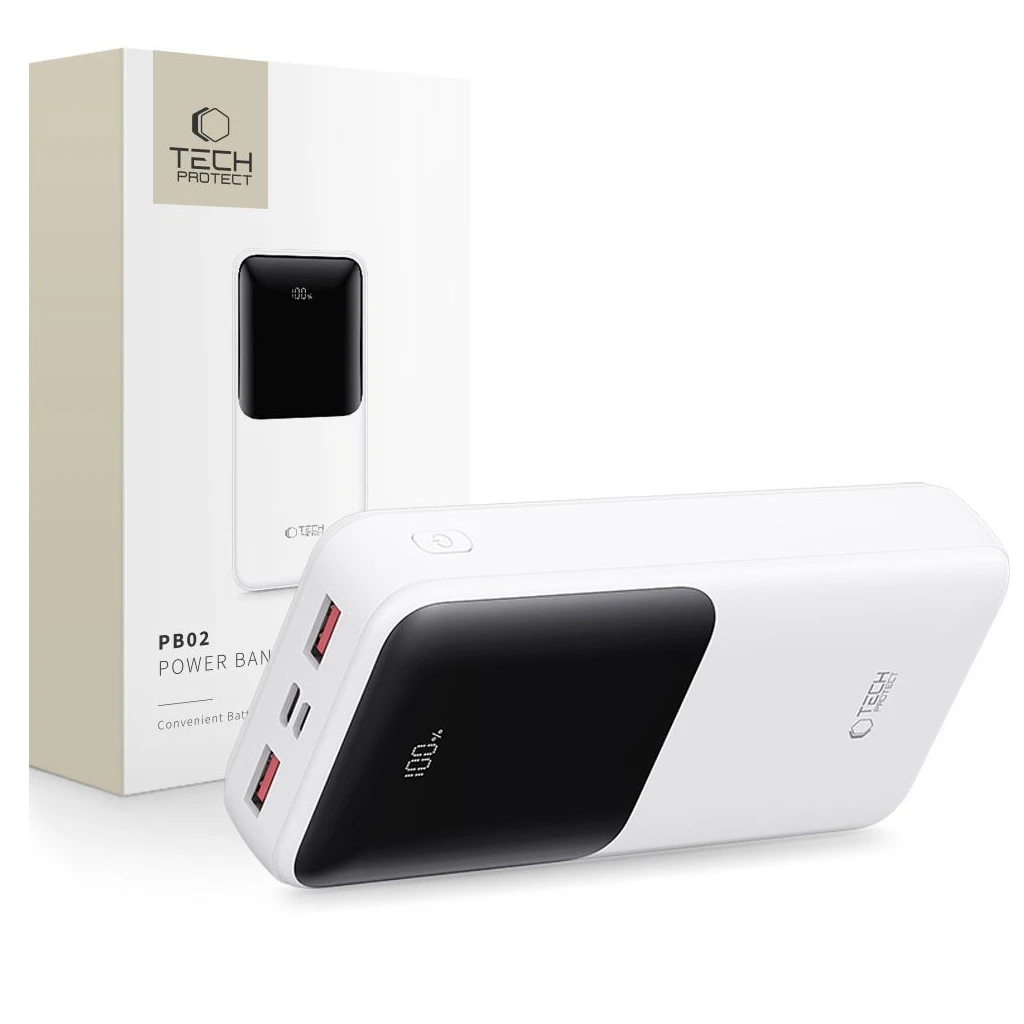 TECH-PROTECT PB02 hordozható töltő 20000MAH 22.5W fehér