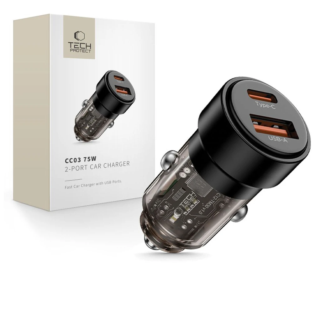 TECH-PROTECT CC03 2-PORT Autós Töltő PD 75W fekete
