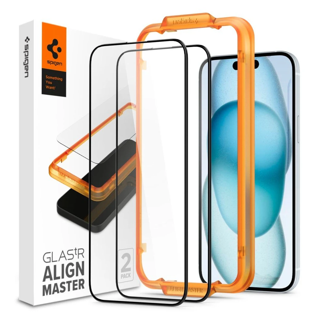 Edzett üveg kijelzővédő Spigen ALM Glass FC 2-PACK iPhone 15 készülékhez fekete