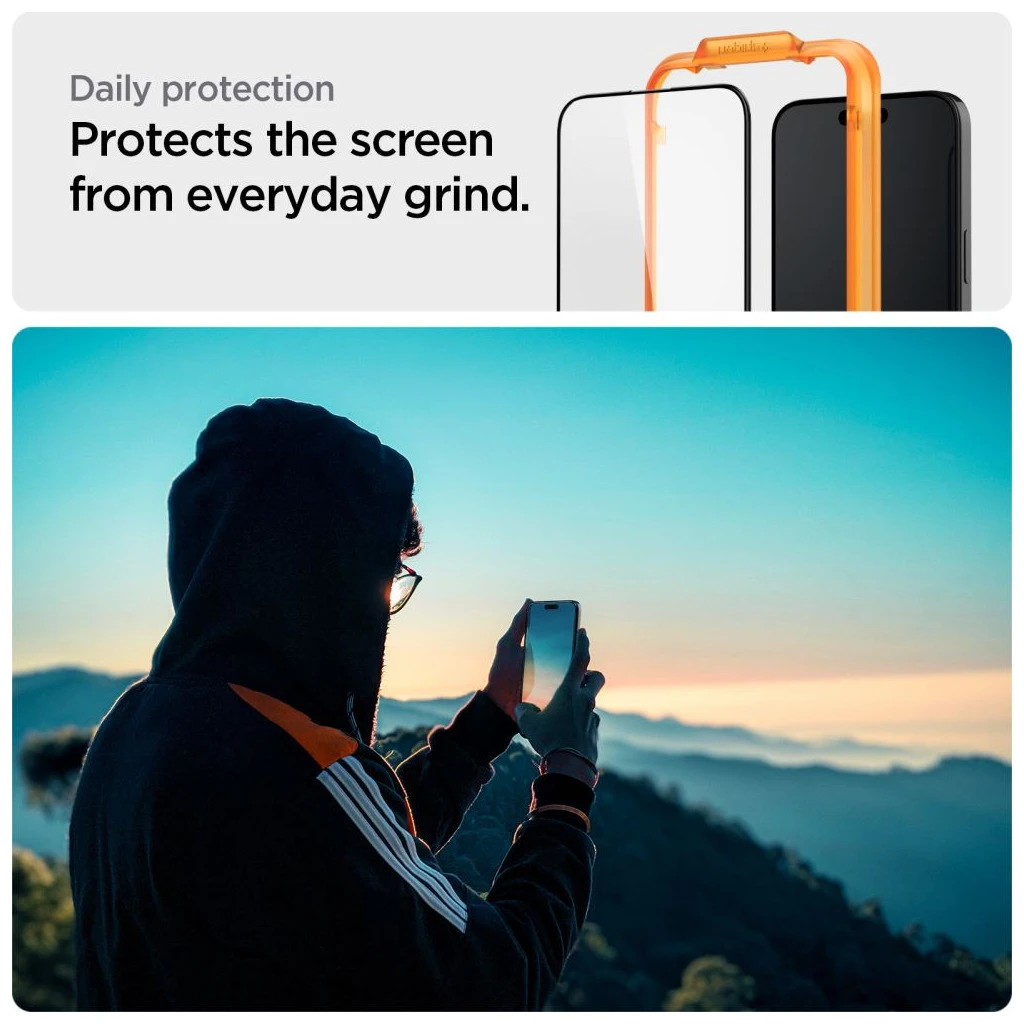 Edzett üveg kijelzővédő Spigen ALM Glass FC 2-PACK iPhone 15 készülékhez fekete