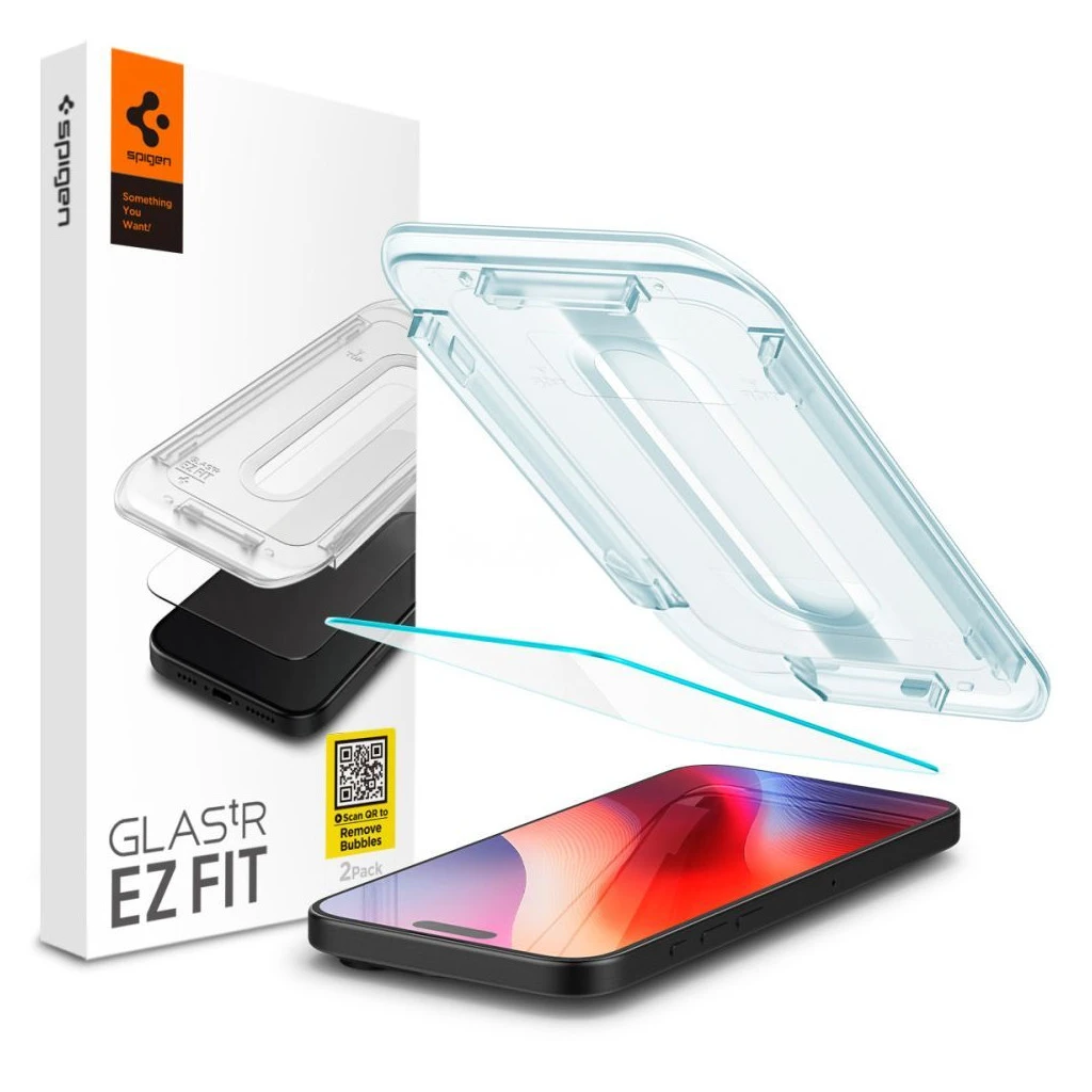 Spigen Glas.TR „EZ FIT” iPhone 15/16 készülékhez edzett üveg kijelzővédő, átlátszó