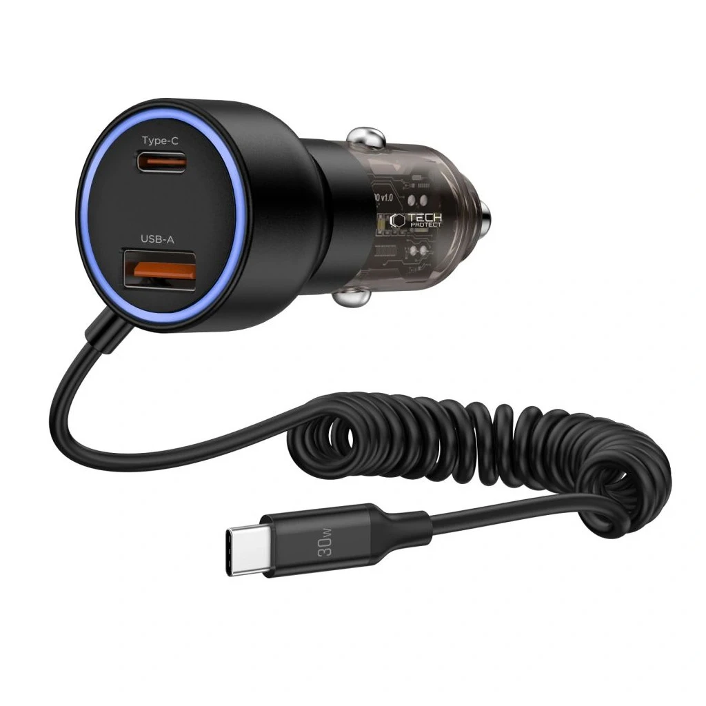 TECH-PROTECT CC05 2-PORT autós töltő PD 60W + kábel fekete