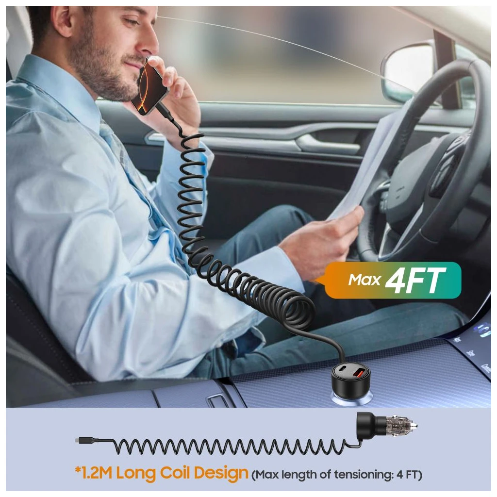 TECH-PROTECT CC05 2-PORT autós töltő PD 60W + kábel fekete