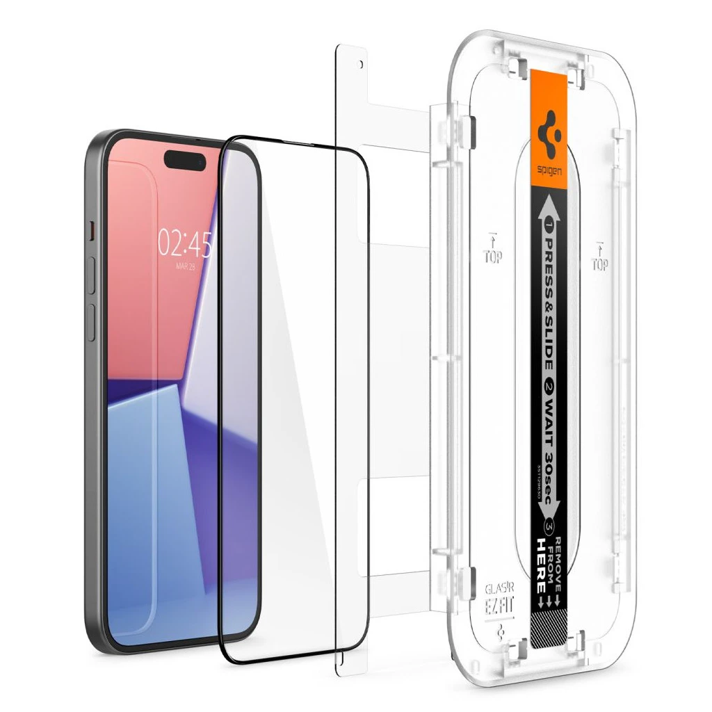 Spigen Glas.TR „EZ FIT” FC iPhone 15 Plus készülékhez edzett üveg kijelzővédő fekete