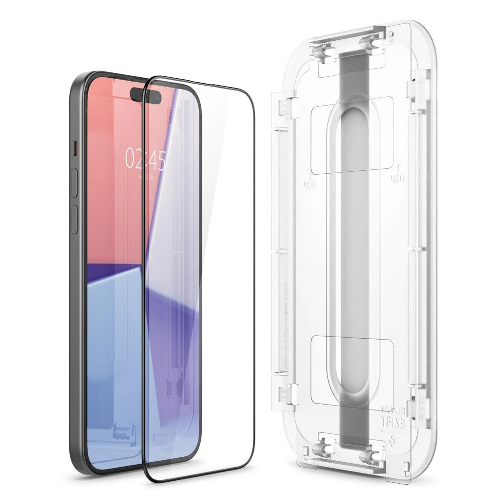 Spigen Glas.TR „EZ FIT” FC iPhone 15 Plus készülékhez edzett üveg kijelzővédő fekete