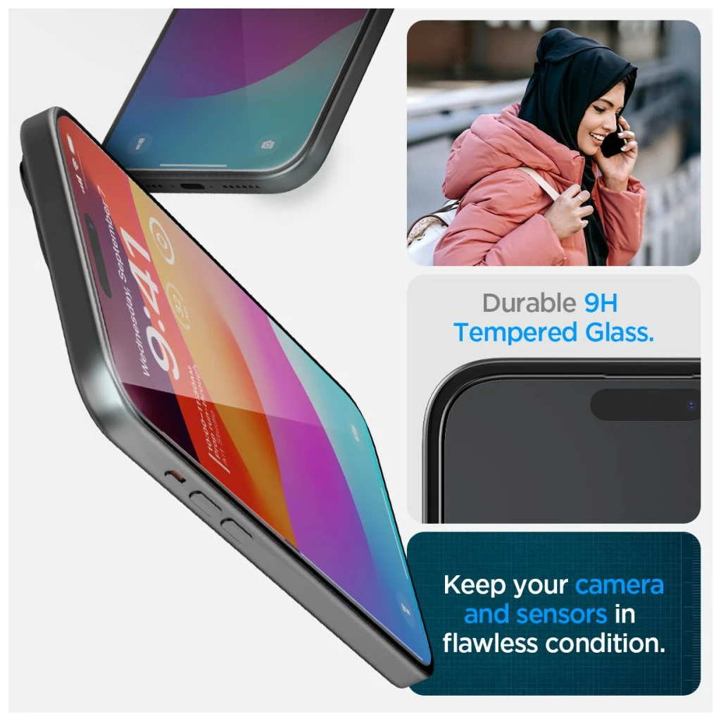 Spigen Glas.TR „EZ FIT” FC iPhone 15 Plus készülékhez edzett üveg kijelzővédő fekete