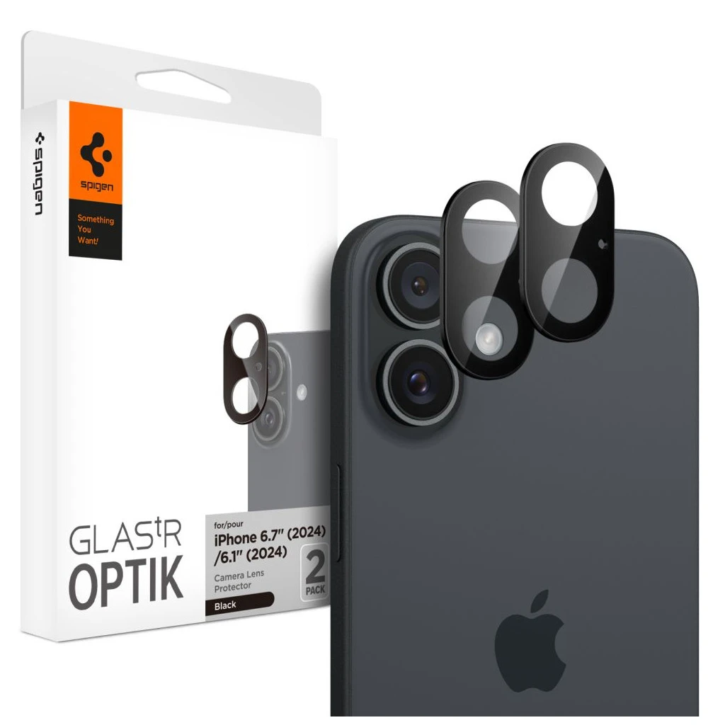 Spigen Optik Glas.tr Kameravédő 2-Pack iPhone 16 / 16 Plus készülékhez fekete