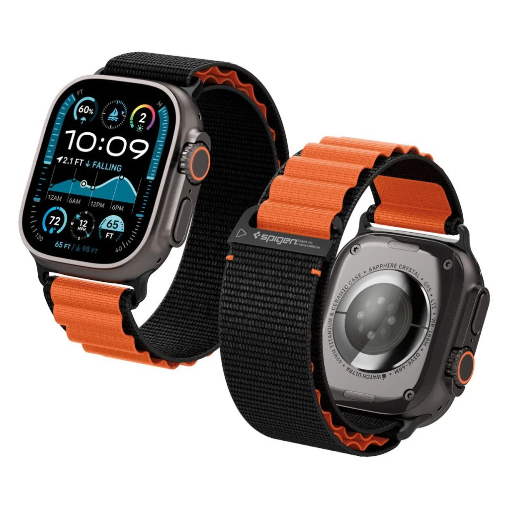SPIGEN WBF1 szíj Apple Watch 8 / 9 / 10 / 11 / SE / ULTRA készülékhez (44 / 45 / 46 / 49 MM) fekete/narancs