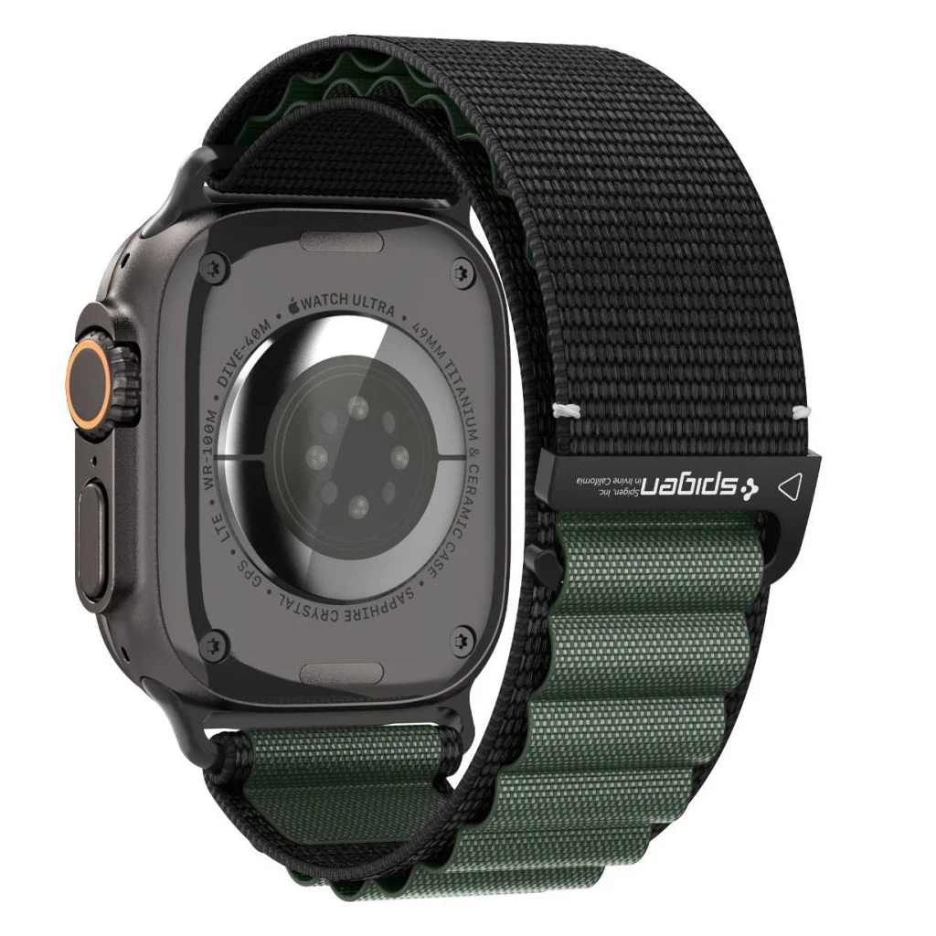 SPIGEN WBF1 BAND Apple Watch szíj 8/9/10/11/SE/ULTRA készülékhez (44/45/46/49 mm) fekete/zöld