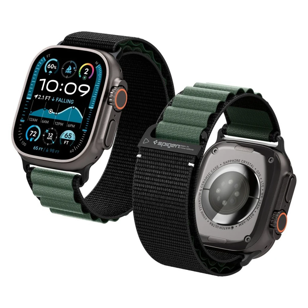 SPIGEN WBF1 BAND Apple Watch szíj 8/9/10/11/SE/ULTRA készülékhez (44/45/46/49 mm) fekete/zöld