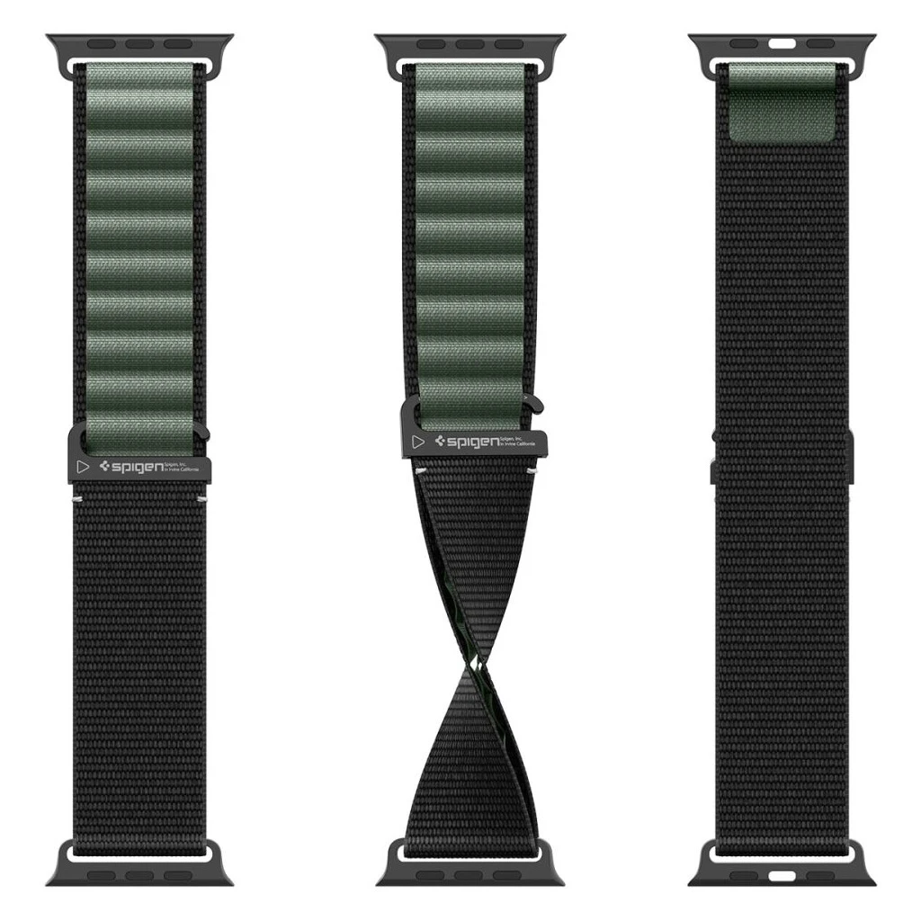 SPIGEN WBF1 BAND Apple Watch szíj 8/9/10/11/SE/ULTRA készülékhez (44/45/46/49 mm) fekete/zöld