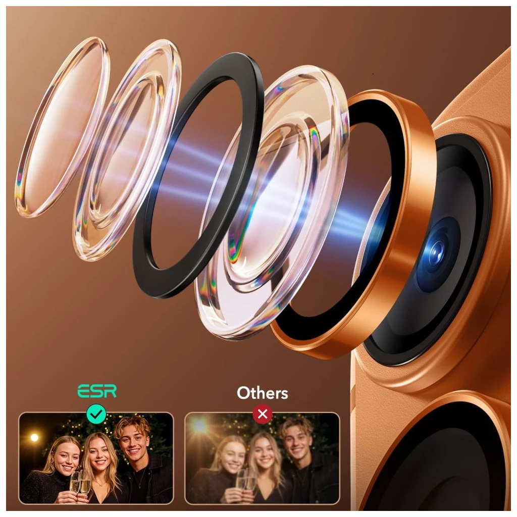 ESR ARMORITE kameravédő iPhone 14 Pro / Max / 15 Pro / Max / 16 Pro / Max / 17 Pro / Max készülékhez narancssárga