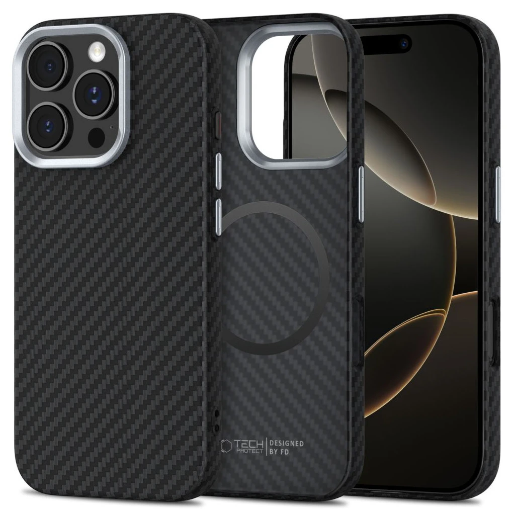 TECH-PROTECT ION CARBON MAGSAFE iPhone 16 Pro készülékhez tok fekete/ezüst
