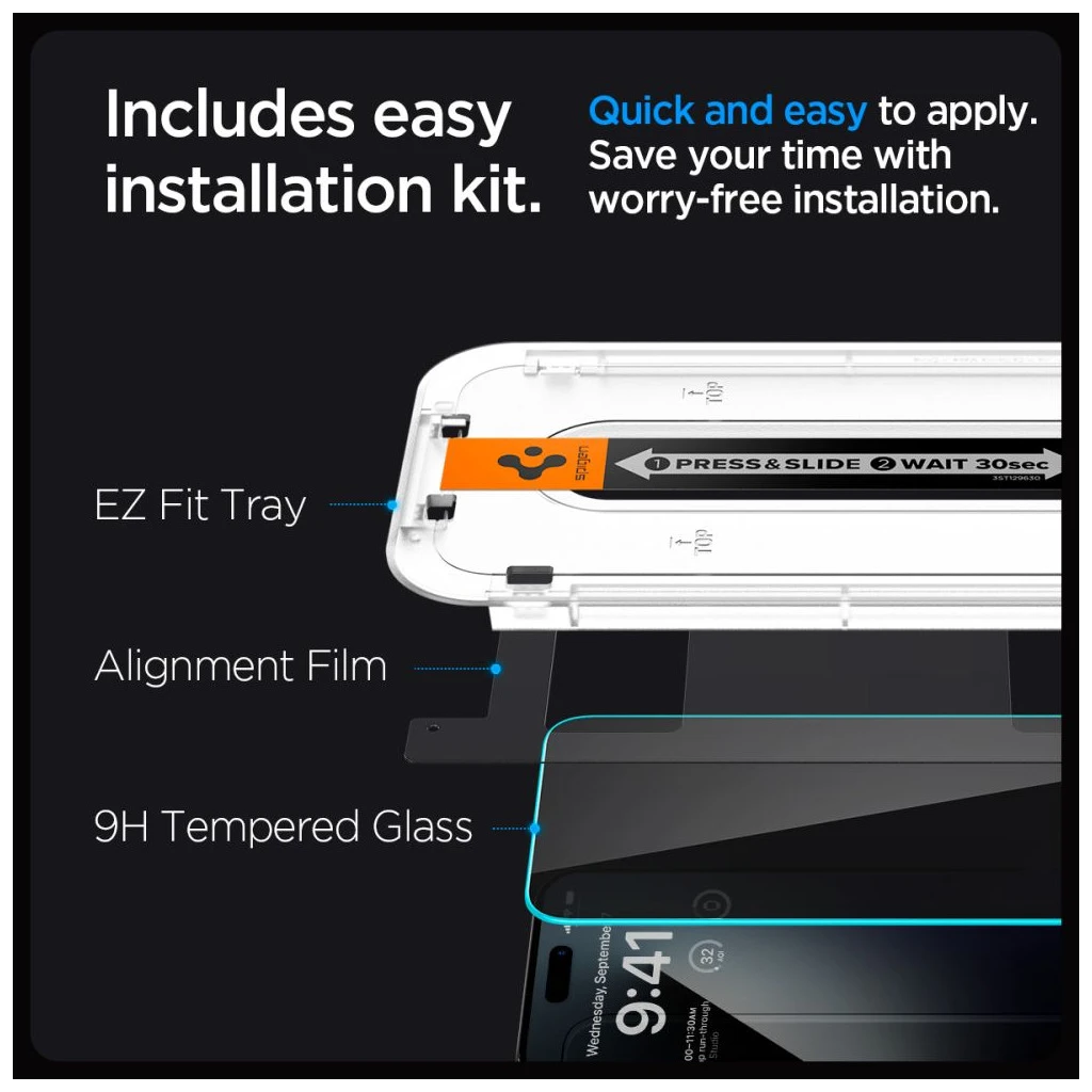 Edzett üveg kijelzővédő SPIGEN GLAS.TR „EZ FIT” iPhone 15/16 készülékhez PRIVACY