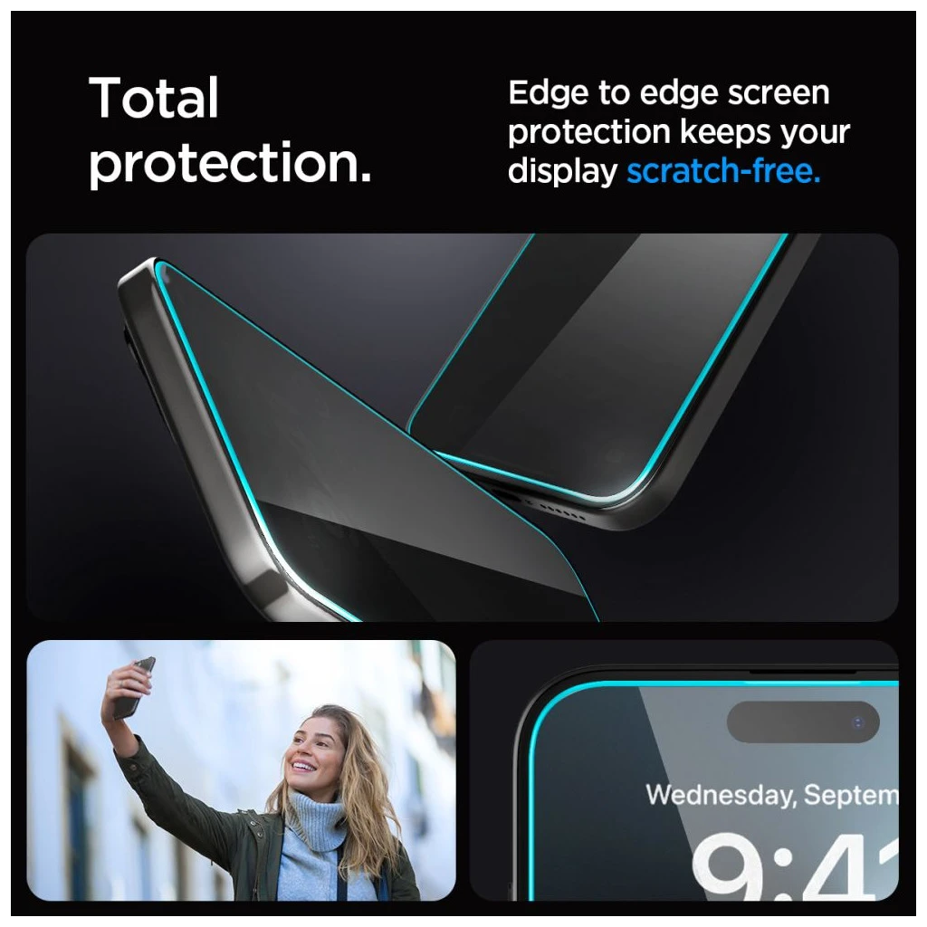 Edzett üveg kijelzővédő SPIGEN GLAS.TR „EZ FIT” iPhone 15/16 készülékhez PRIVACY