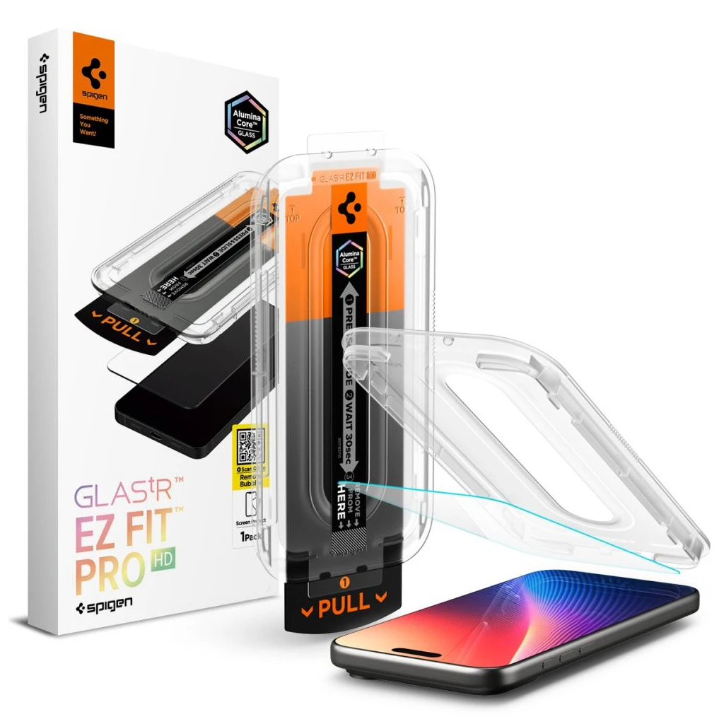 Spigen Glas.TR „EZ FIT PRO” iPhone 16 Pro Max / 17 Pro Max készülékhez edzett üveg kijelzővédő, átlátszó