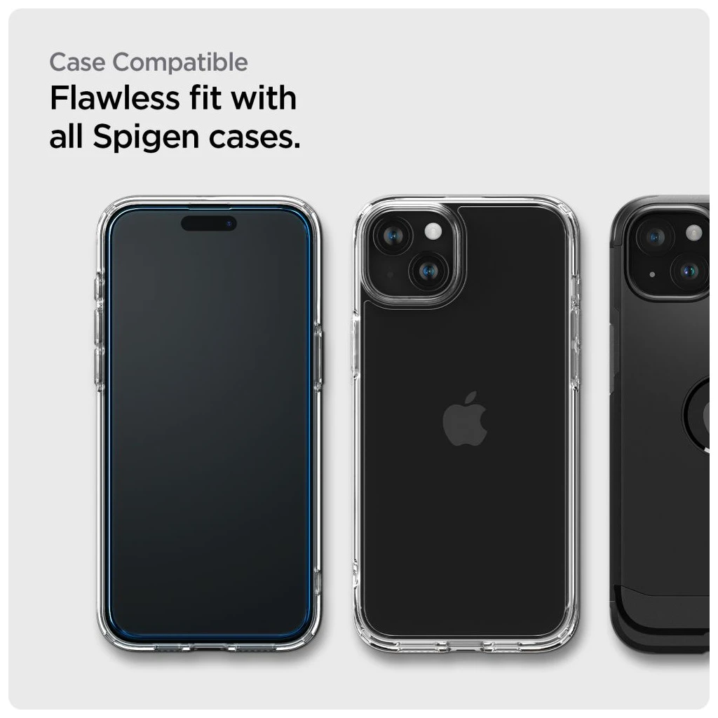 Edzett üveg kijelzővédő SPIGEN ALM GLASS FC 2-PACK iPhone 15 Plus készülékhez fekete