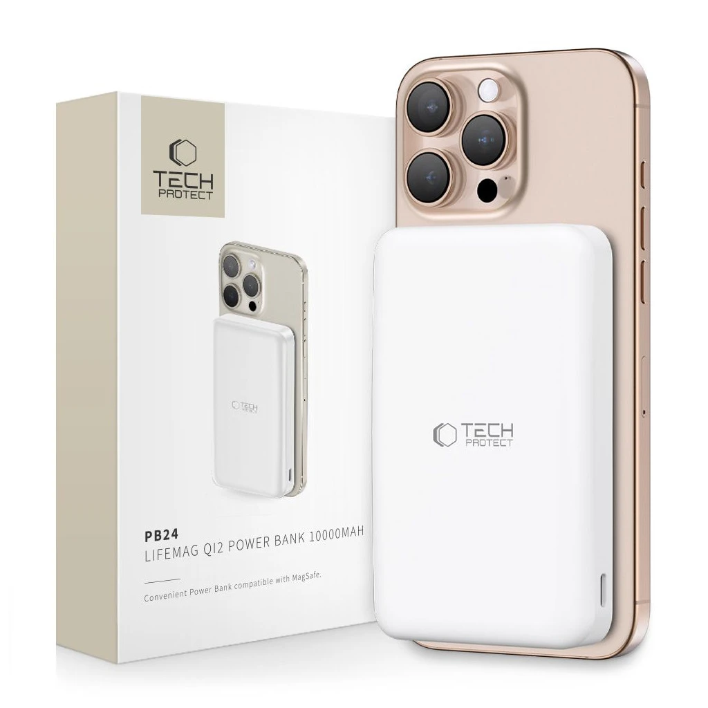 TECH-PROTECT PB24 LIFEMAG QI2 MAGSAFE töltőbank 10000MAH fehér