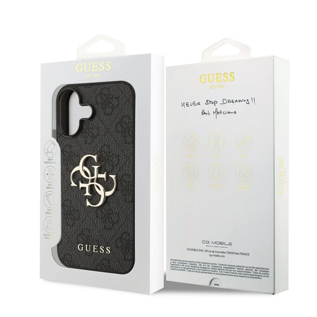 Guess PU 4G Metal Logo tok iPhone 17 készülékhez szürke