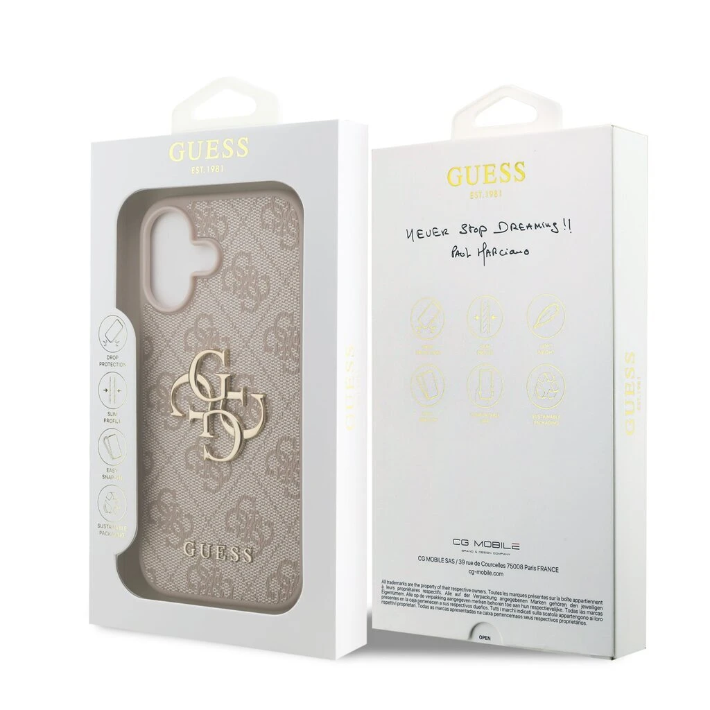 Guess PU 4G Metal Logo tok iPhone 17 készülékhez rózsaszín
