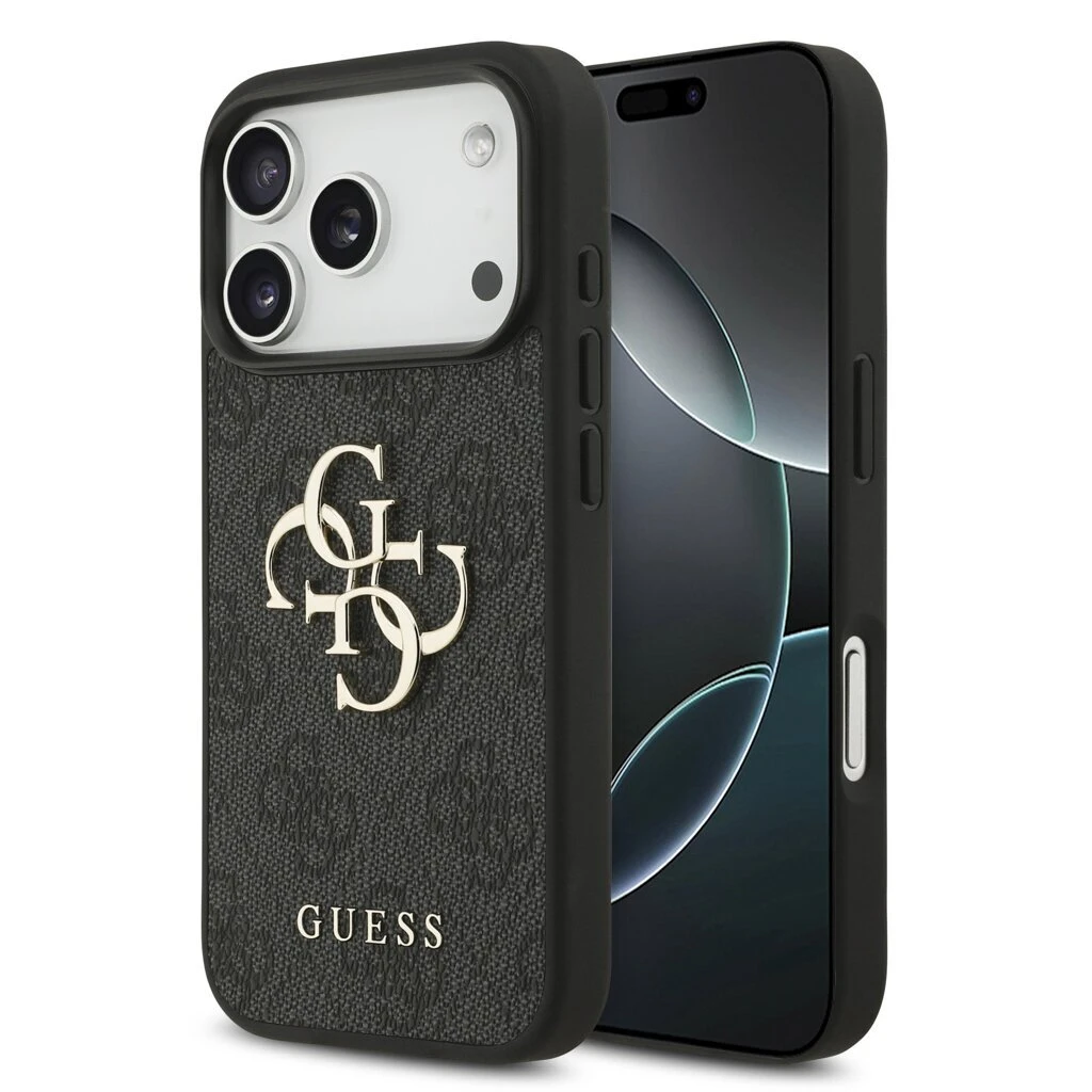Guess PU 4G Metal Logo tok iPhone 17 Pro készülékhez szürke
