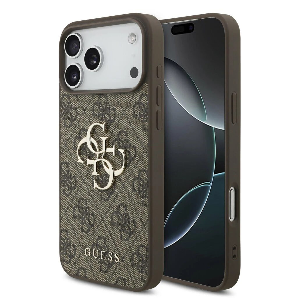 Guess PU 4G Metal Logo Strap tok iPhone 17 Pro Max készülékhez barna