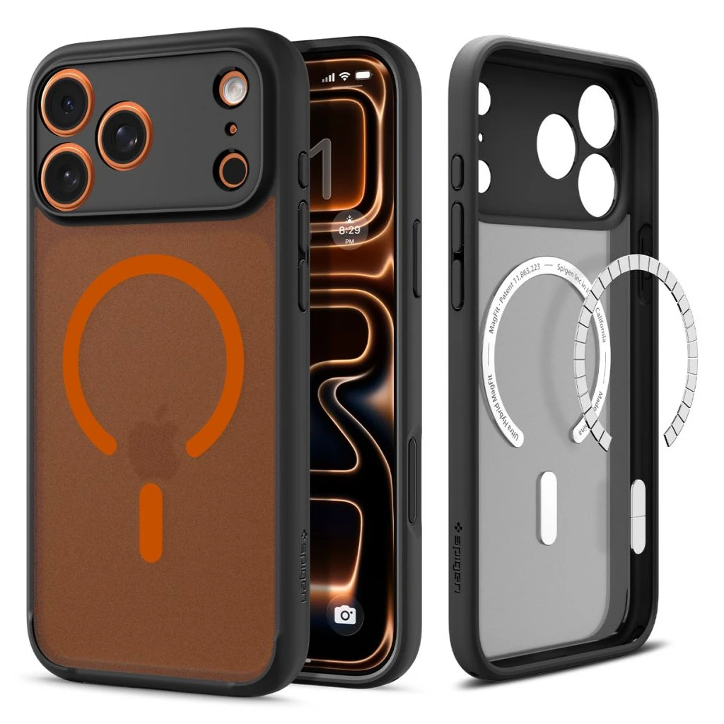 SPIGEN Ultra Hybrid Mag MagSafe iPhone 17 Pro FROST tok készülékhez – fekete/narancssárga
