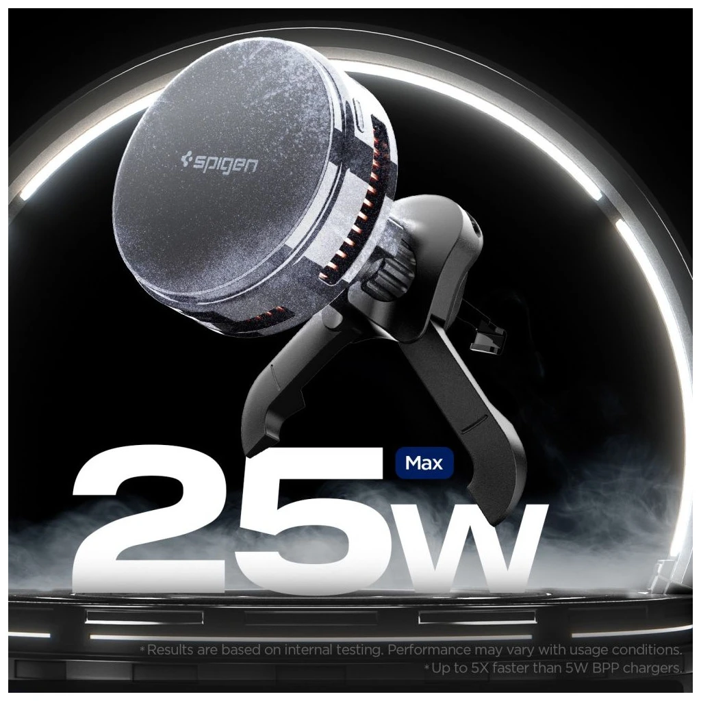SPIGEN ESSENTIAL EV25MFAQ Qi2.2 PELTIER MAGNETIC MAGSAFE autós szellőzőre szerelhető vezeték nélküli töltő fekete