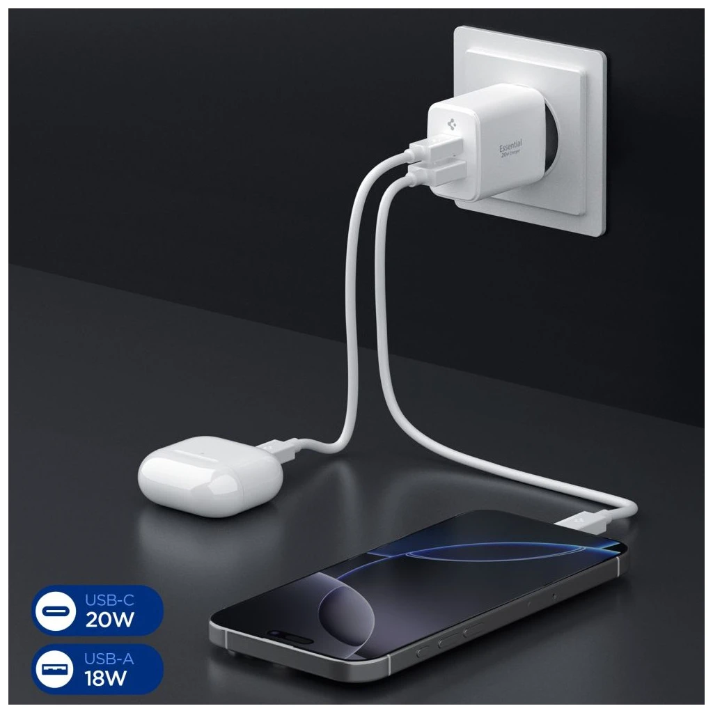 SPIGEN ESSENTIAL EE202EU 2-PORT NETWORK töltő 20W fehér