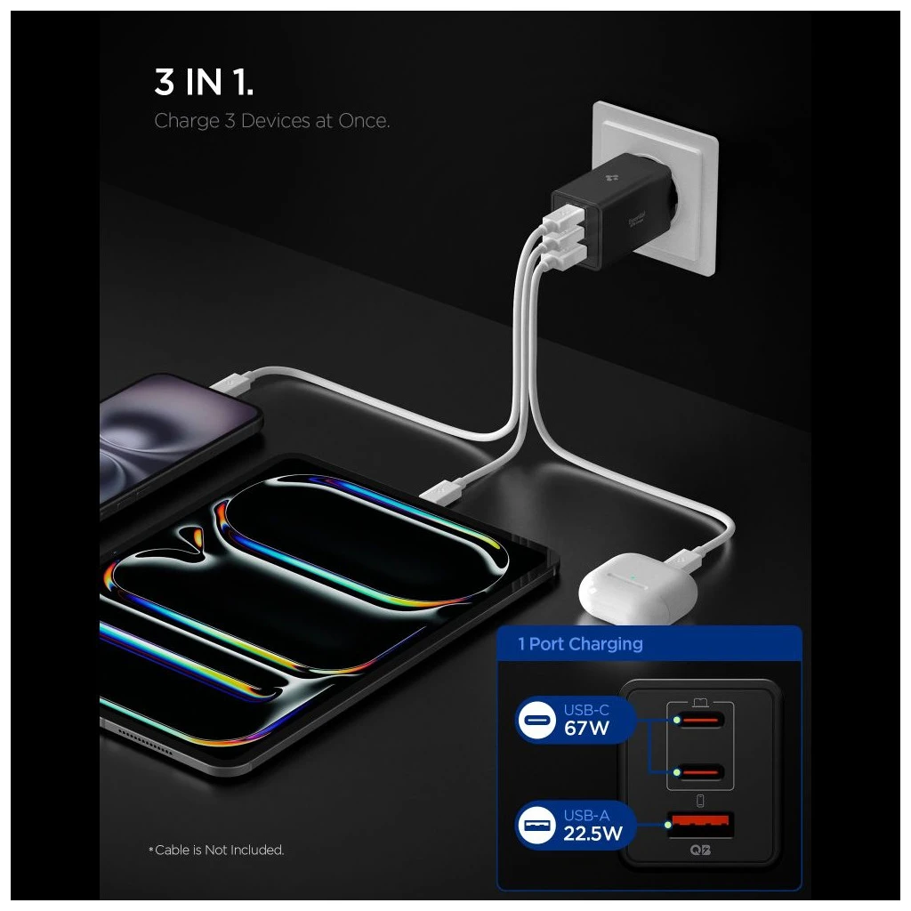 SPIGEN ESSENTIAL EE673EU 3-PORT NETWORK TÖLTŐ 67W fekete