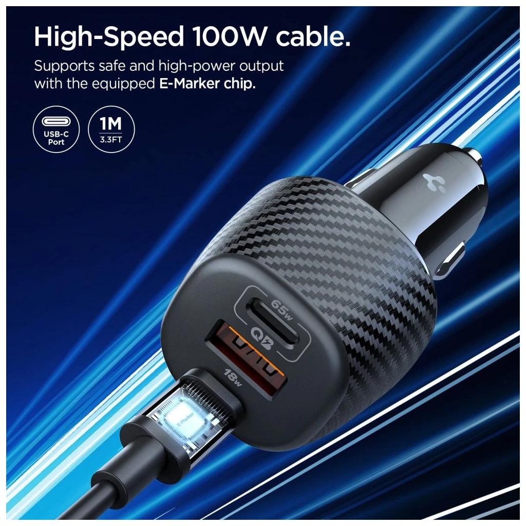 SPIGEN ESSENTIAL EV1133 3-PORT autós töltő 113W fekete