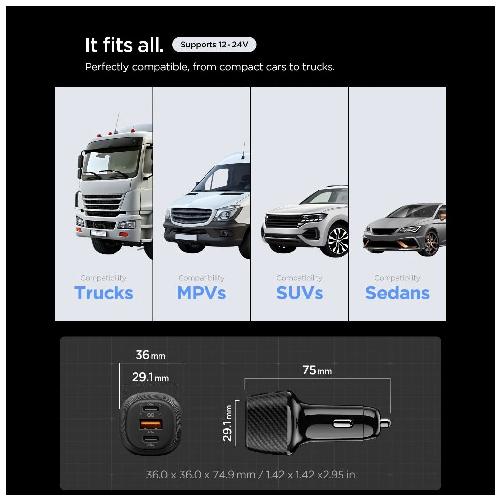 SPIGEN ESSENTIAL EV1133 3-PORT autós töltő 113W fekete