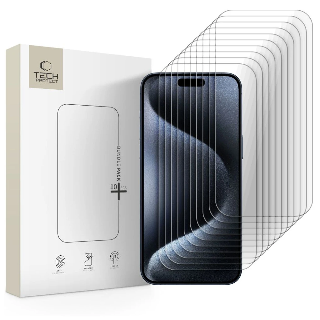 Temperált üvegfólia Tech-Protect Bundle 10-PACK iPhone 15 Pro Max készülékhez átlátszó