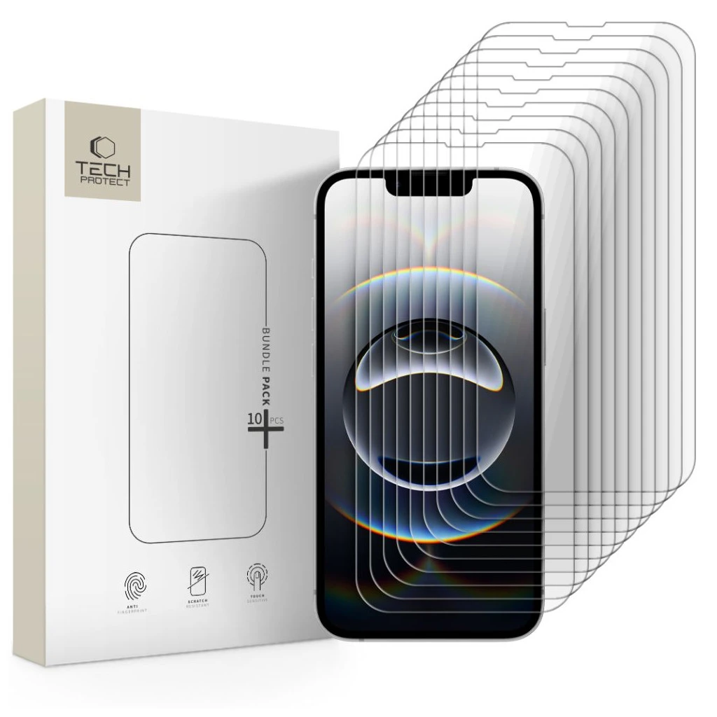 Védőüveg Tech-Protect Bundle 10 db iPhone 13 / 13 Pro / 14 / 16E készülékhez átlátszó