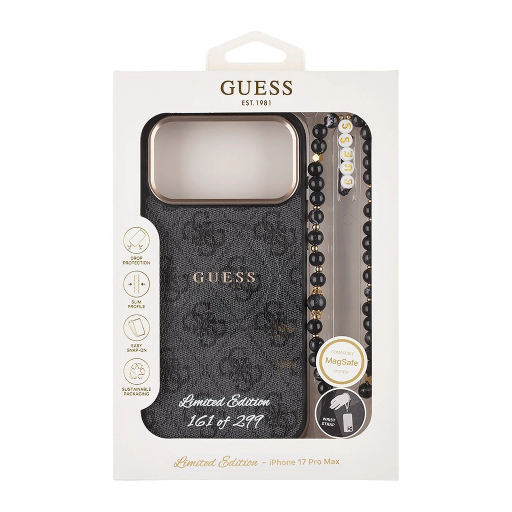 Guess PU 4G MagSafe Strap Limited Edition of 299 tok iPhone 17 Pro Max készülékhez fekete