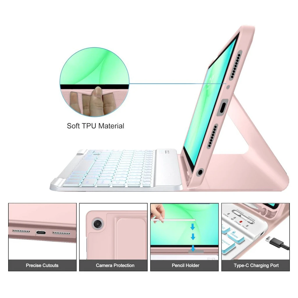 TECH-PROTECT SC PEN + KEYBOARD Samsung Galaxy Tab A9+ / A11+ Plus 11.0 (X210/X215/X216/X230/X235/X236) készülékhez rózsaszín