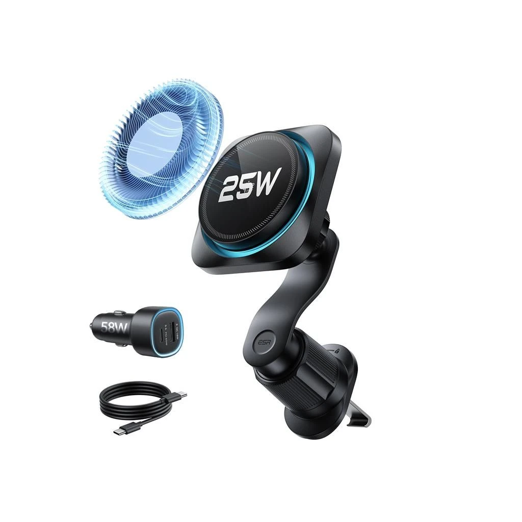 ESR OMNILOCK CRYOBOOST MAGNETIC MAGSAFE ventos autós vezeték nélküli töltő Qi2.2 25W fekete