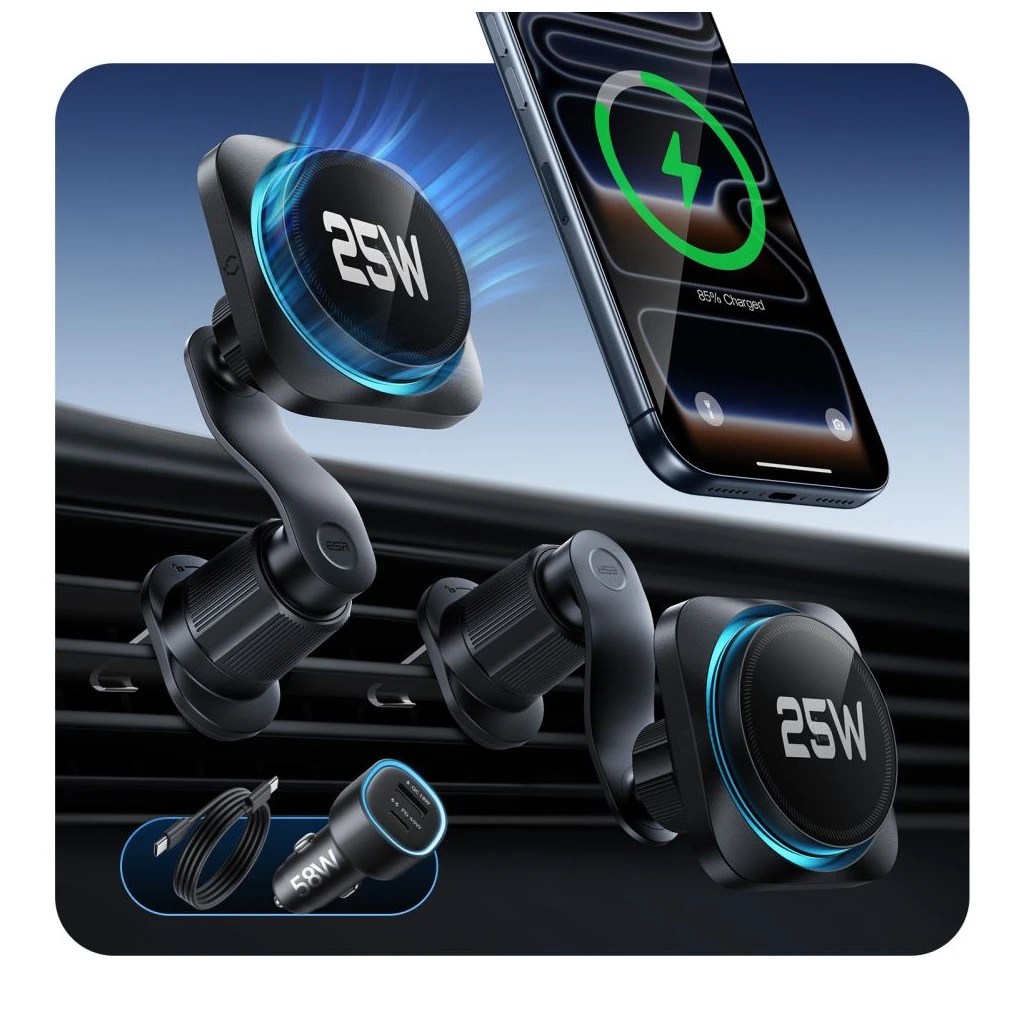 ESR OMNILOCK CRYOBOOST MAGNETIC MAGSAFE ventos autós vezeték nélküli töltő Qi2.2 25W fekete