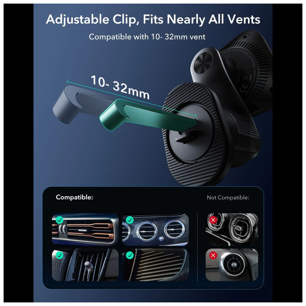 ESR OMNILOCK CRYOBOOST MAGNETIC MAGSAFE ventos autós vezeték nélküli töltő Qi2.2 25W fekete