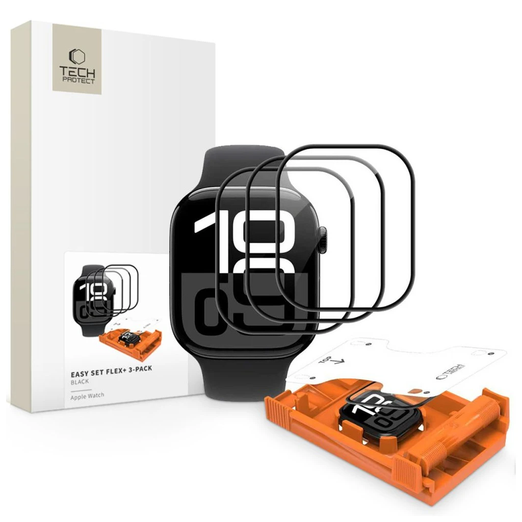 Hibrid kijelzővédő TECH-PROTECT EASY SET FLEX+ 3-PACK Apple Watch 10 / 11 (42 MM) készülékhez fekete