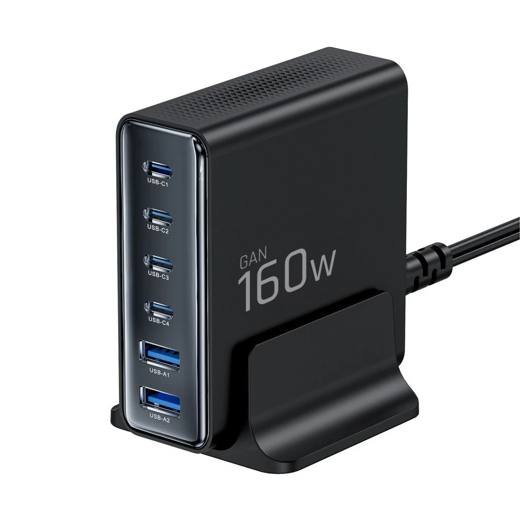 TECH-PROTECT DC160W-GAN 6-port asztali töltő PD 160W / QC3.0 fekete