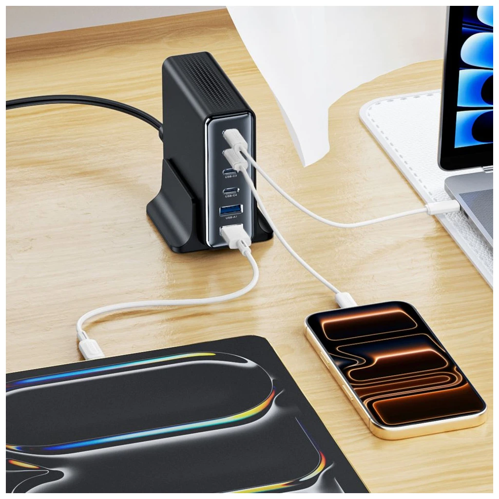 TECH-PROTECT DC160W-GAN 6-port asztali töltő PD 160W / QC3.0 fekete