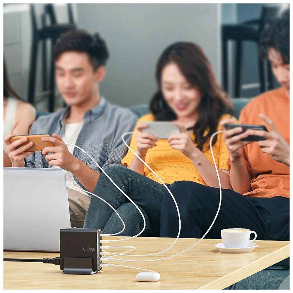 TECH-PROTECT DC160W-GAN 6-port asztali töltő PD 160W / QC3.0 fekete