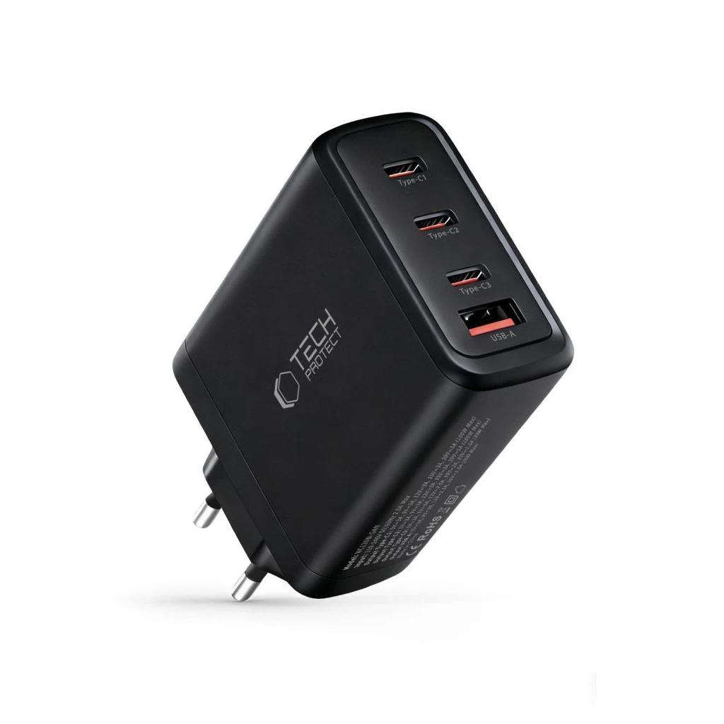 TECH-PROTECT NC120W-GAN 4-portos hálózati töltő PD 120W / QC3.0 fekete