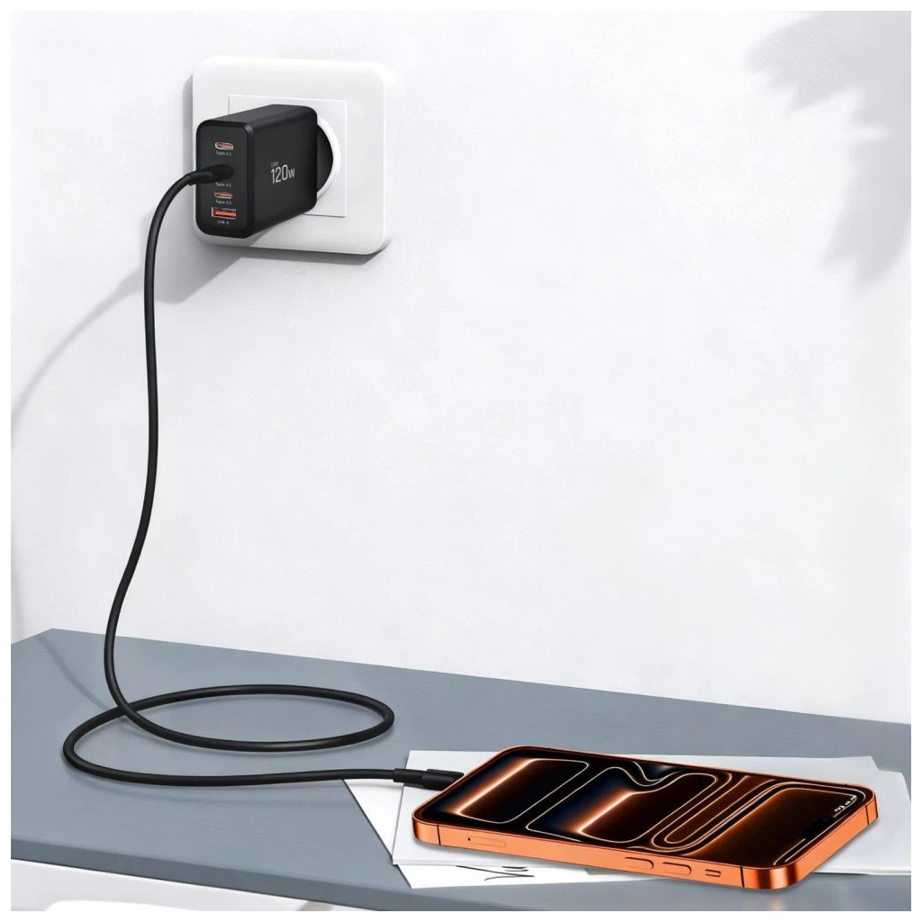 TECH-PROTECT NC120W-GAN 4-portos hálózati töltő PD 120W / QC3.0 fekete