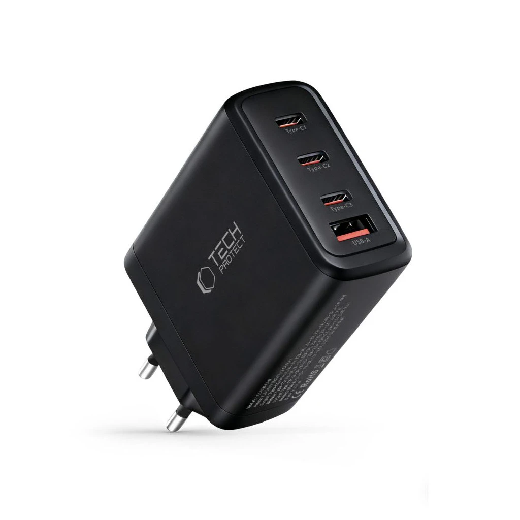 TECH-PROTECT NC140W-GAN 4-portos hálózati töltő PD 140W / QC3.0 fekete