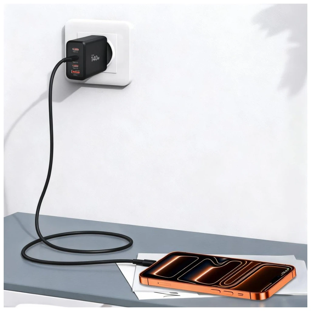 TECH-PROTECT NC140W-GAN 4-portos hálózati töltő PD 140W / QC3.0 fekete