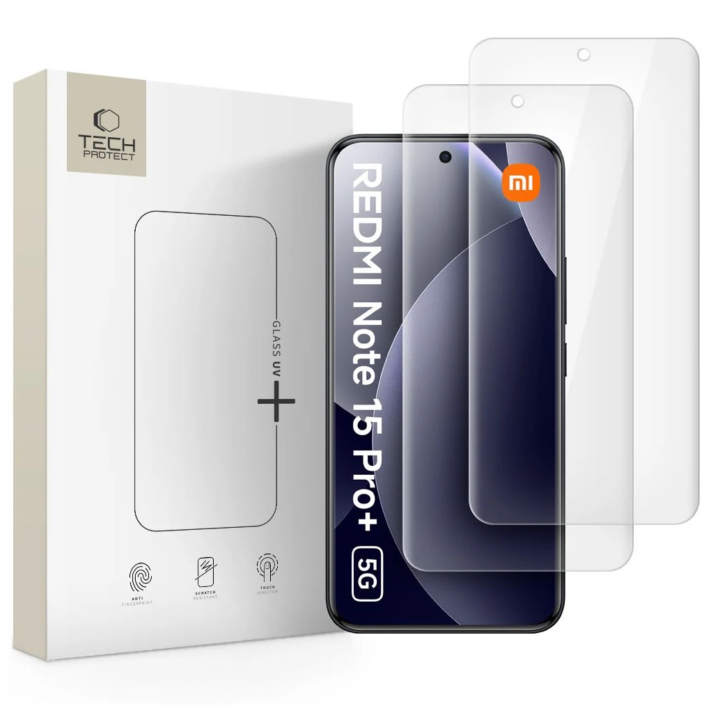 Temperált üveg kijelzővédő TECH-PROTECT GLASS UV+ 2-PACK XIAOMI REDMI NOTE 15 PRO+ PLUS 5G készülékhez átlátszó