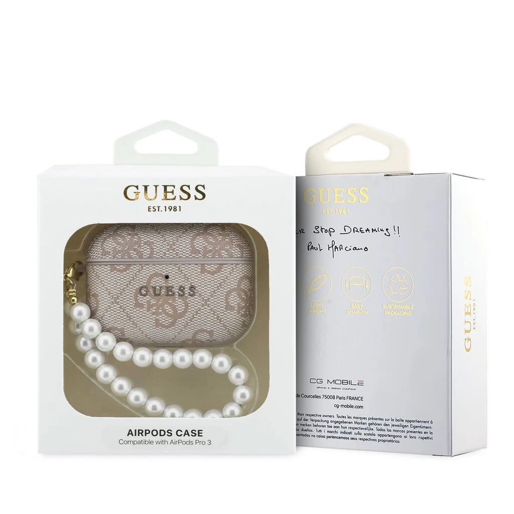 Guess PU 4G Classic Logo Pearl Strap tok AirPods Pro 3 készülékhez rózsaszín