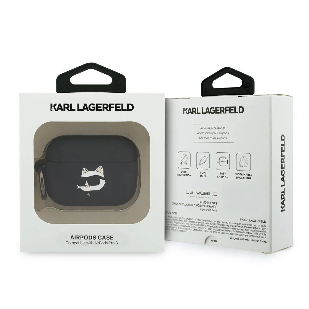 Karl Lagerfeld 3D Logo NFT Choupette Head szilikon tok AirPods Pro 3 készülékhez fekete